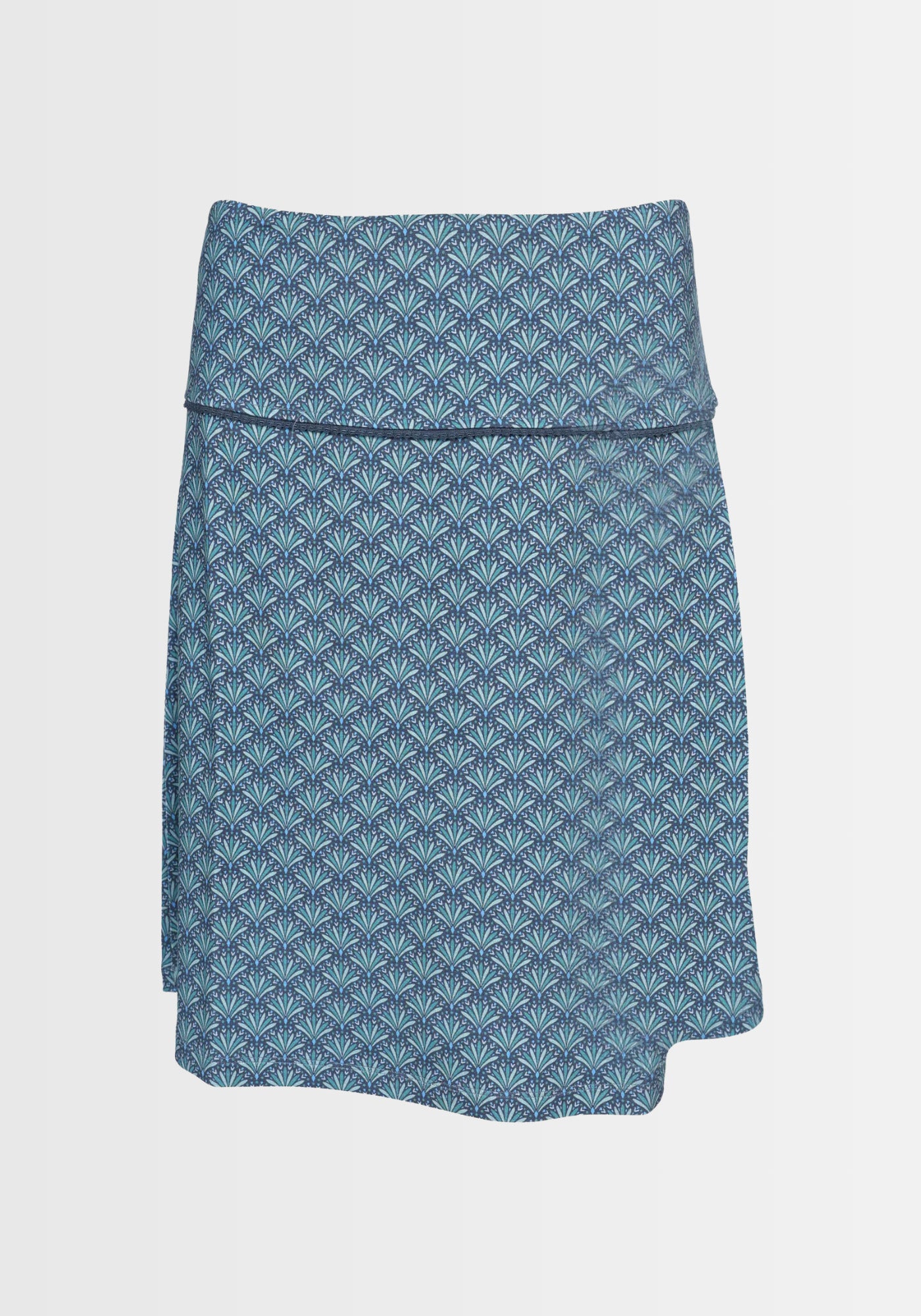 Freigestellter Rock „Amanda – spring feather“ in Dunkelblau (Navy) mit feinem Federprint. Der breite Bündchenabschluss mit zarter Spitzenkante und das nachhaltige Viskose-Elasthan-Material sorgen für optimalen Komfort.