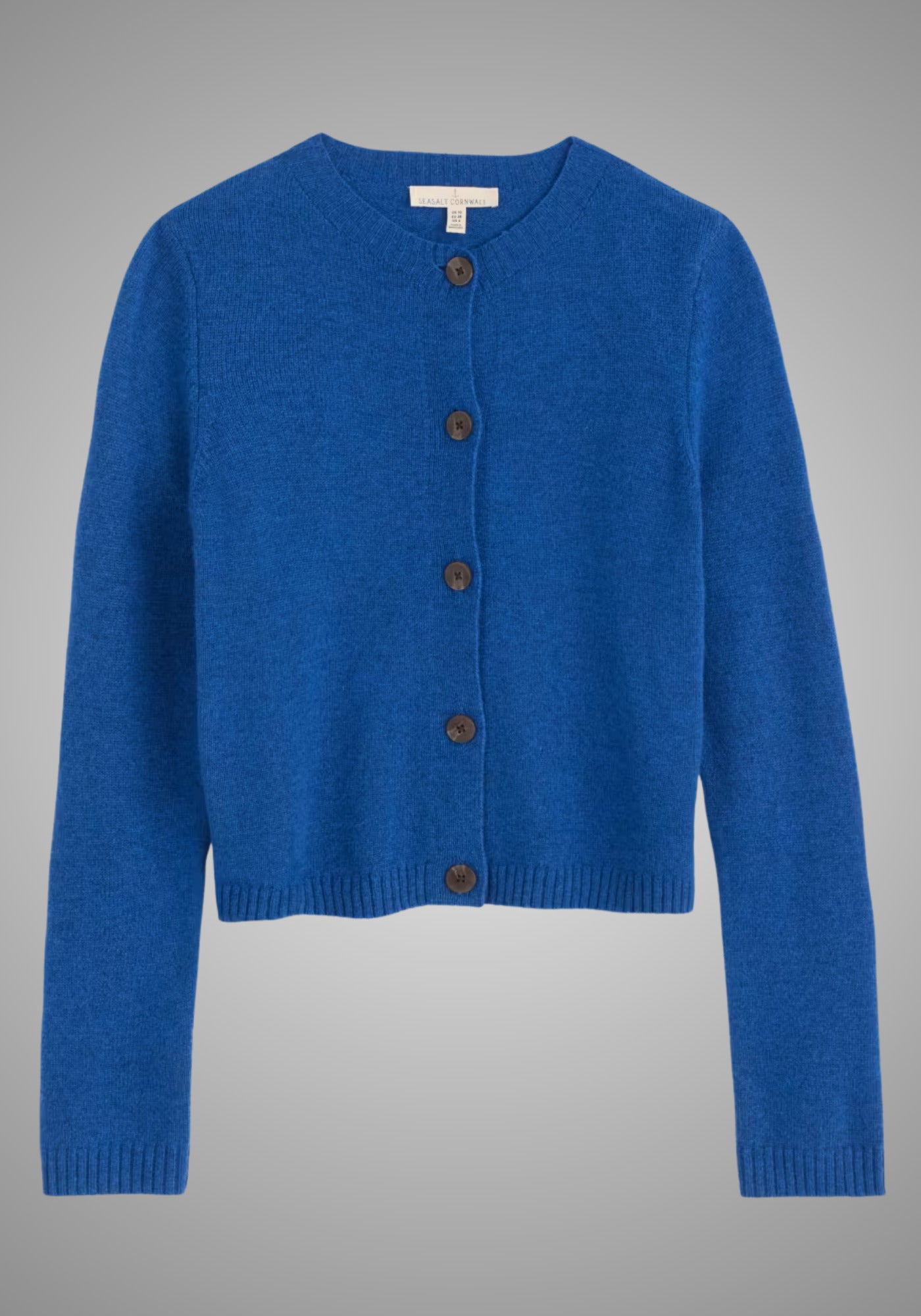 Damen-Cardigan in Ink, gefertigt aus weichem Merino-Nylon-Mix mit gerippten Bündchen und zeitlosem Schnitt.