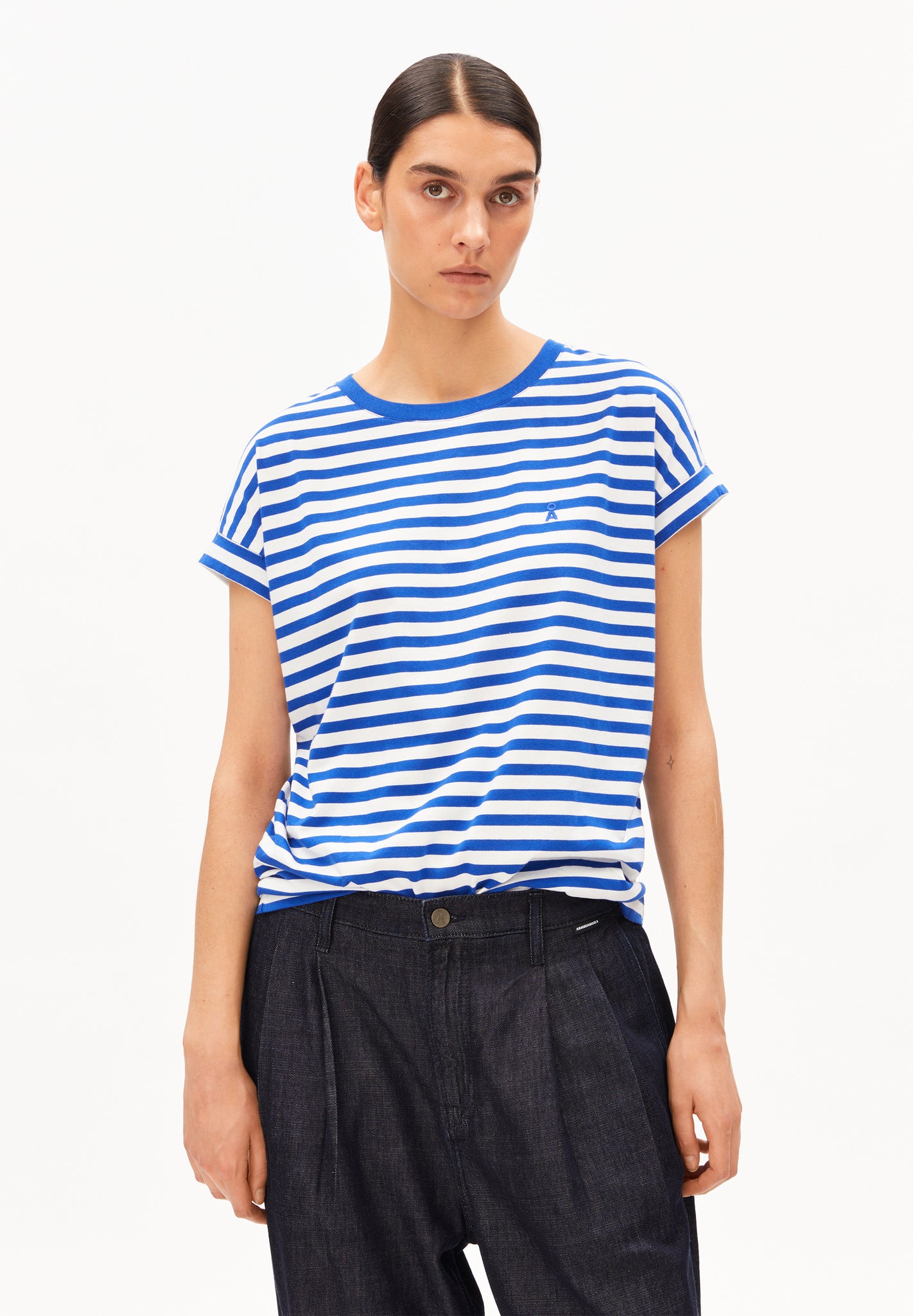 Armedangels T-Shirt Idaara Stripes - White-Dynamo-Blue