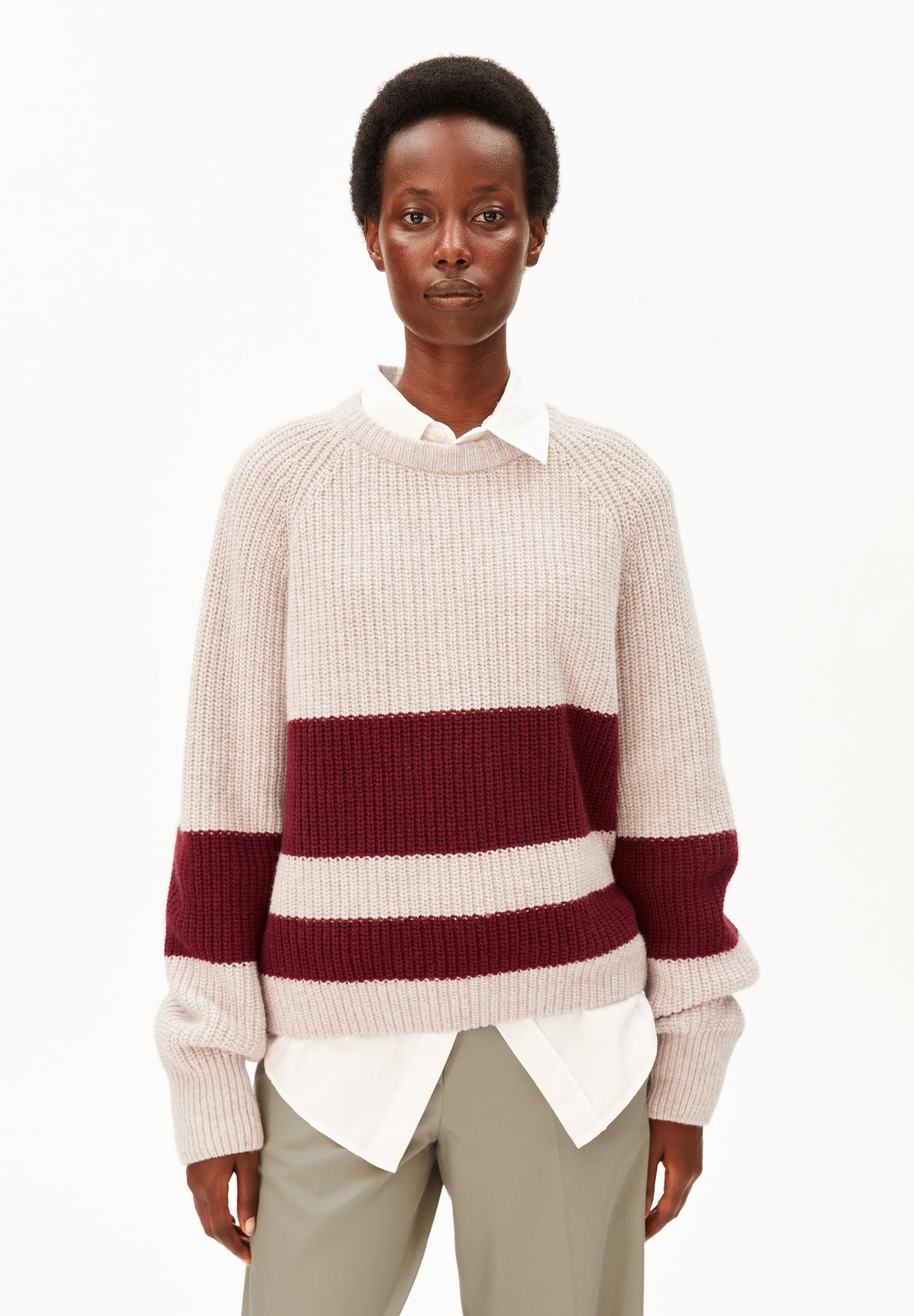 Armedangels Striped Knit Sweater Honey Melange -Velvet Red