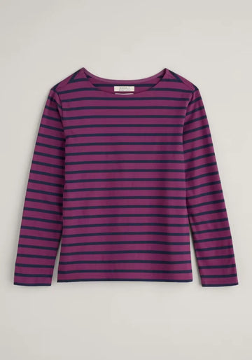 Maritimes Damen-Shirt mit Breton-Streifen, aus weichem, atmungsaktivem Bio-Baumwolljersey, langlebig und farbecht.
