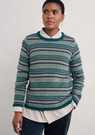 Strickpullover aus 80% Merinowolle und 20% recyceltem Nylon, hergestellt nach unserer Ethical Trading Policy.