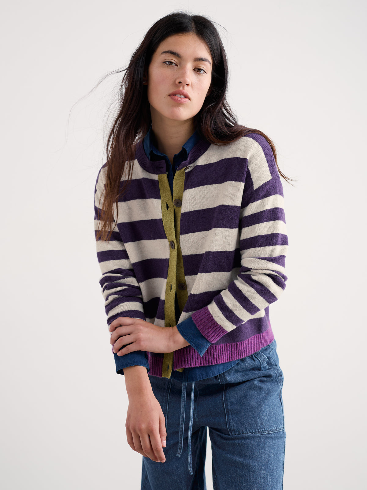 Seasalt Cornwall Pinwell Cardigan Bright Shape Dark Violet Mix