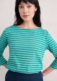 Weiches und atmungsaktives Sailor Top in Grün-Blau mit garngefärbten Streifen und entspanntem Schnitt. Ideal für Freizeitlooks.