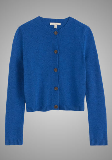 Damen-Cardigan in Ink, gefertigt aus weichem Merino-Nylon-Mix mit gerippten Bündchen und zeitlosem Schnitt.