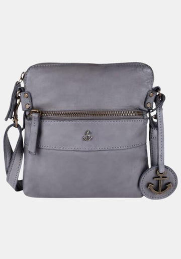 Umhängetäschchen Taliza Harbour 2nd präsentiert aus gewaschenem Leder – dolphin grey | handgefertigt | Vorderansicht