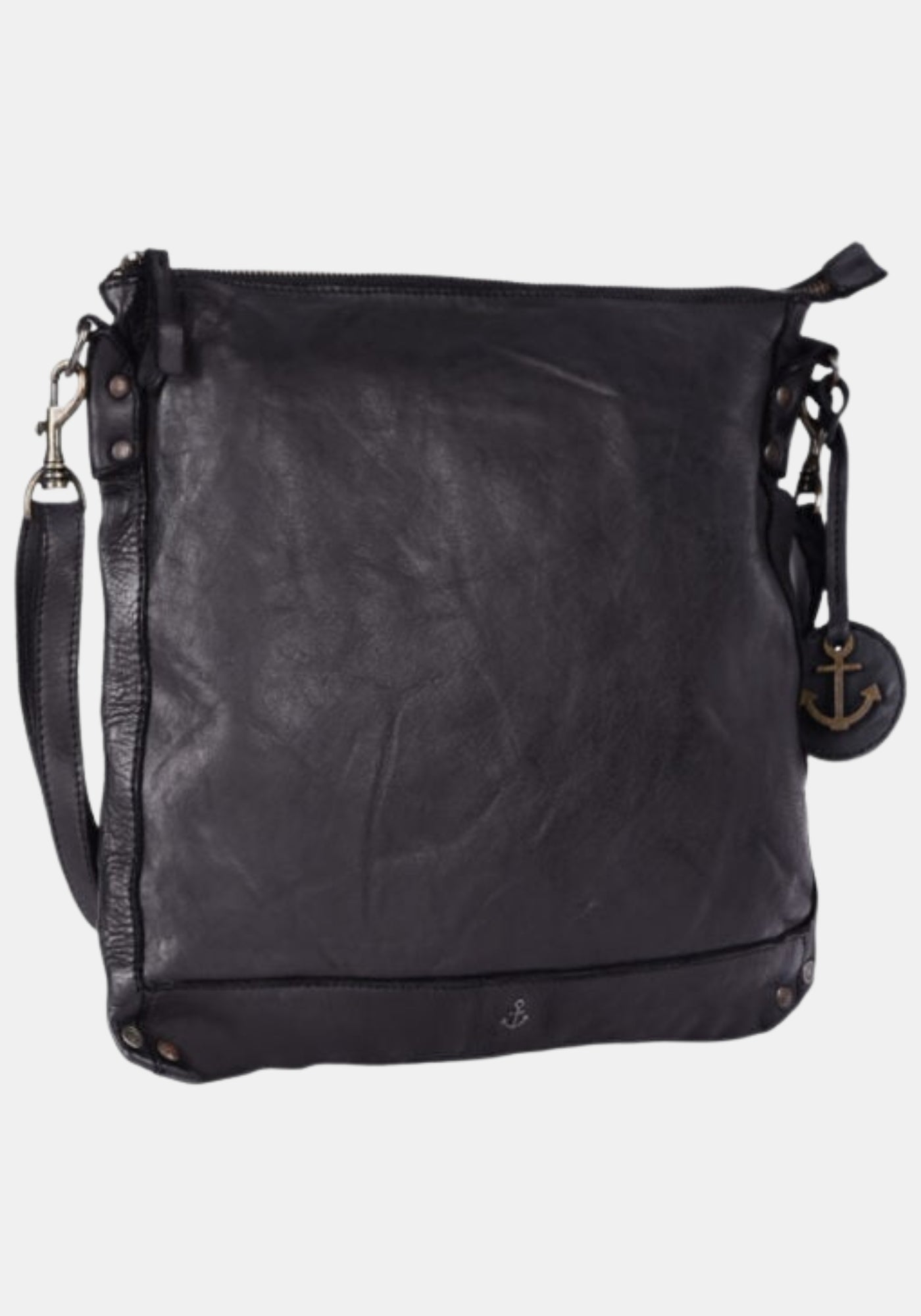 Schrägansicht Schultertasche Vera Harbour 2nd aus gewaschenem Rindleder – dark ash mit weichem Griff | Perspektive