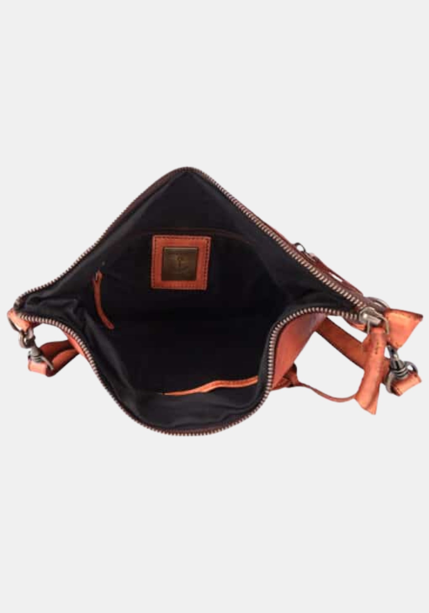 Innenansicht Schultertasche Vera Harbour 2nd – charming cognac mit Textilfutter, Reißverschlussfach und zwei Steckfächern | Innenaufnahme