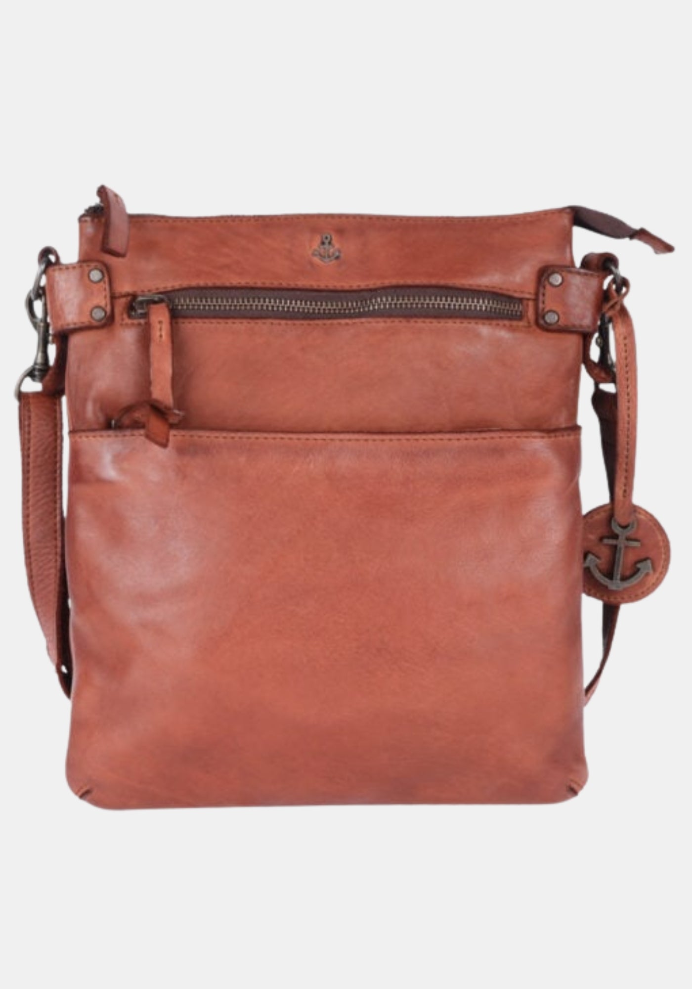Stillleben Umhängetasche Zora Harbour 2nd aus gewaschenem Rindleder – charming cognac | Anchor Love Kollektion | Vorderansicht