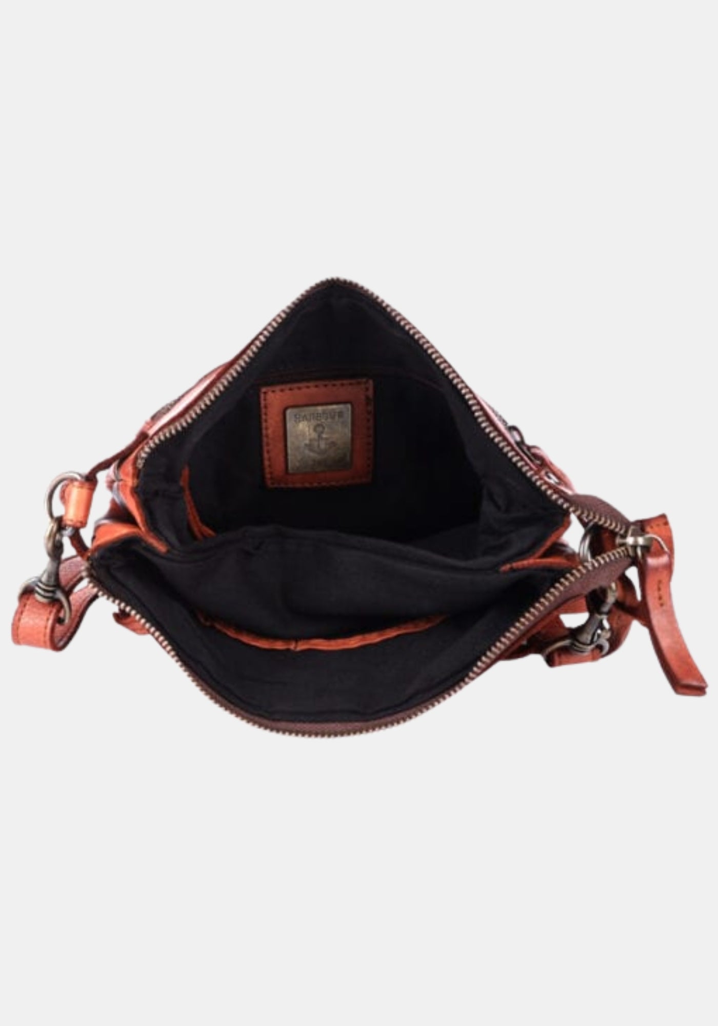 Innenansicht Umhängetasche Zora Harbour 2nd – charming cognac mit Textilfutter, Reißverschlussfach innen & zwei Steckfächern | Innenaufnahme